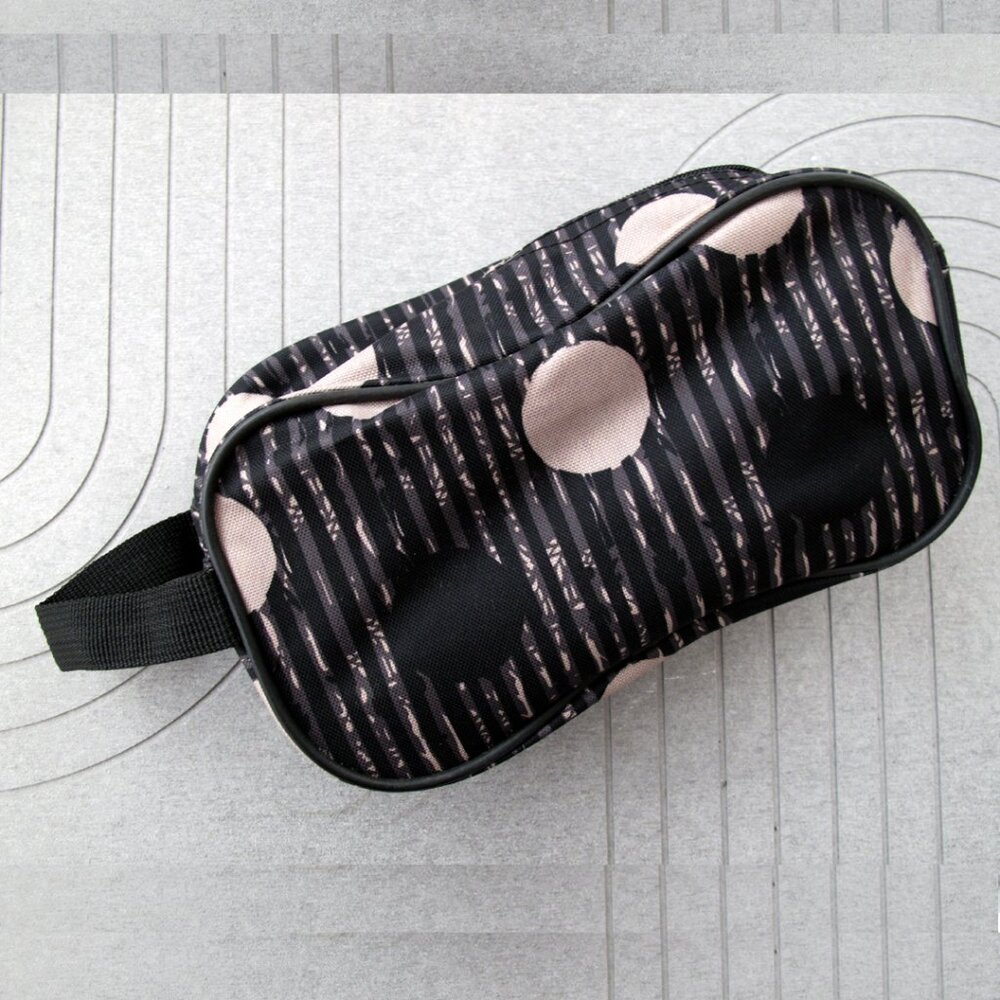 Toiletry bag small travel cosmetic TAG Brand bag Gray & Black zippered polka dot